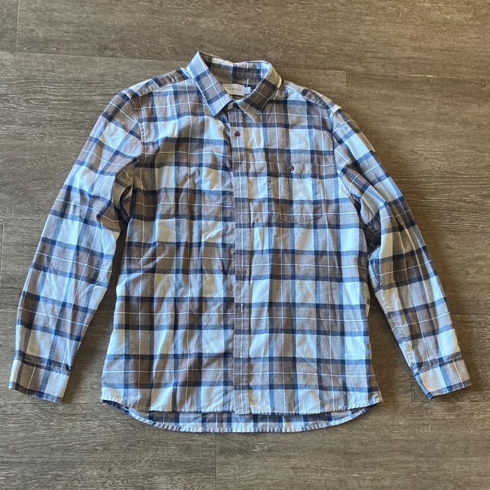 Topman Blue and Brown Plaid Casual Shirt